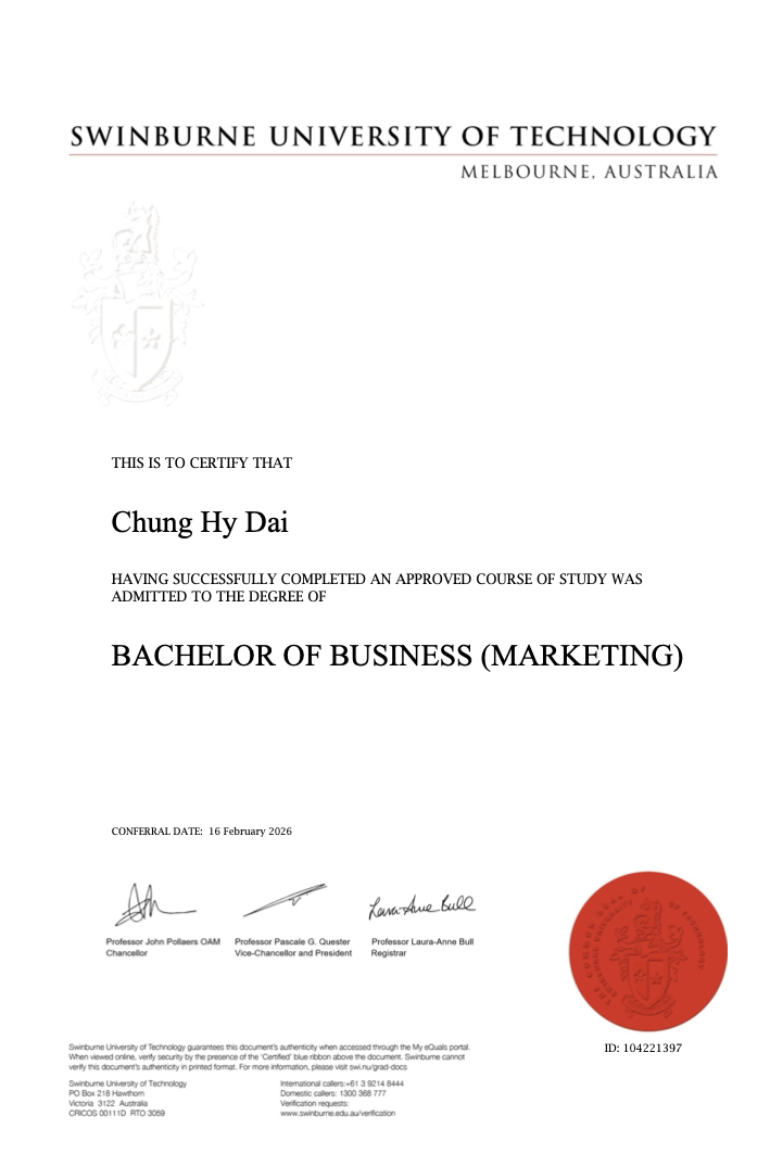 Bachelor of Business Degree - Swinburne University of Technology