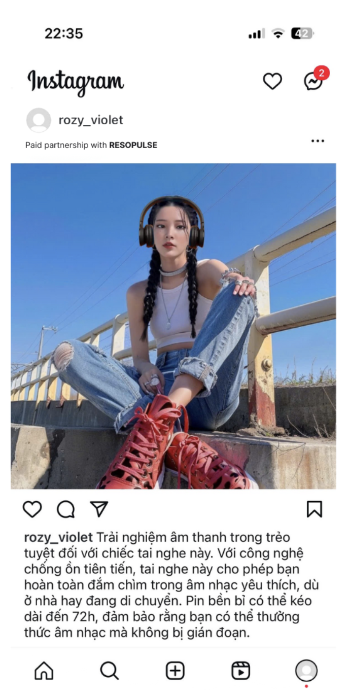 Instagram simulation screenshot for high central and high peripheral cue condition