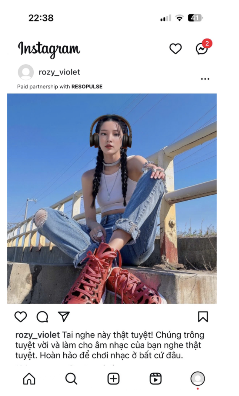 Instagram simulation screenshot for low central and high peripheral cue condition