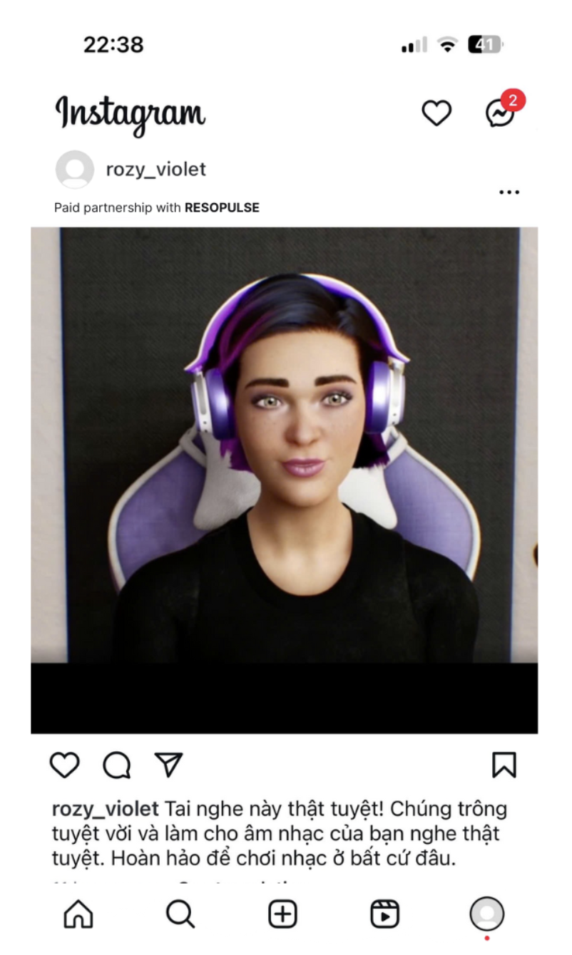 Instagram simulation screenshot for low central and low peripheral cue condition