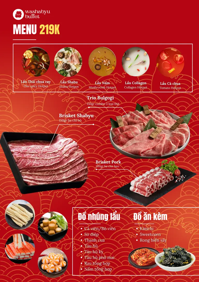 Japanese hotpot menu simulation with set pricing and component trays