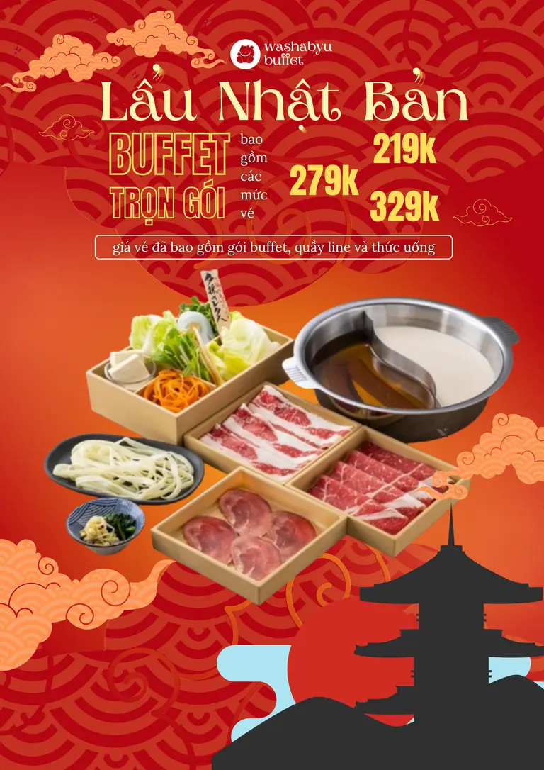 Main buffet simulation cover with Japanese hotpot positioning and tiered pricing