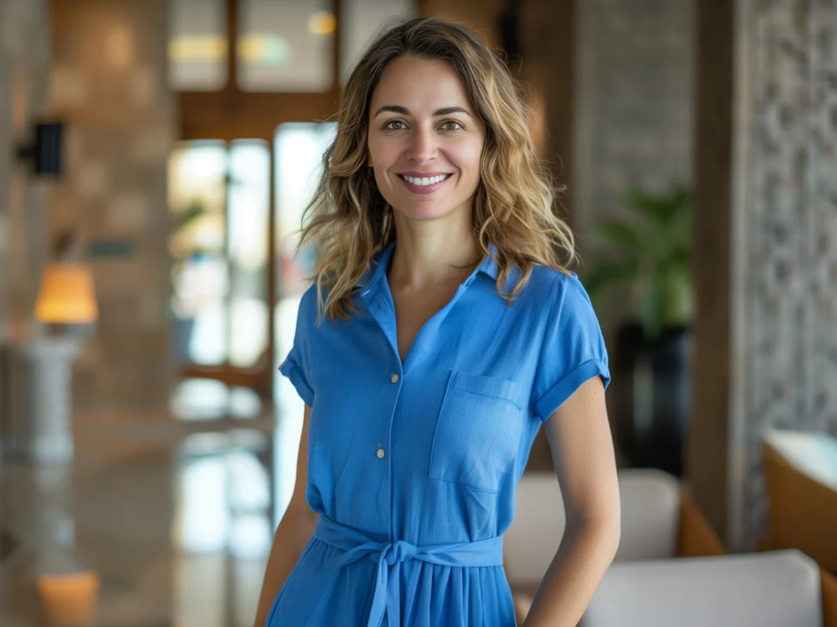 Elegant traveler portrait in a luxury hotel setting